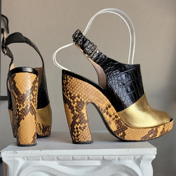 DRIES Van Noten sandal heels black gold croc python - Picture 6 of 14